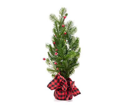 18" Pine & Berry Tabletop Tree with Buffalo Check Cover