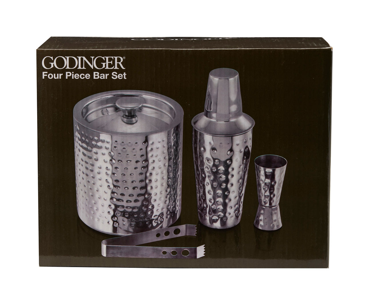 Stainless Steel Hammered 4-Piece Bar Set
