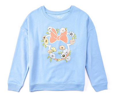 Disney Women's Dusty Blue Minnie Floral Silhouette Fleece Sweatshirt