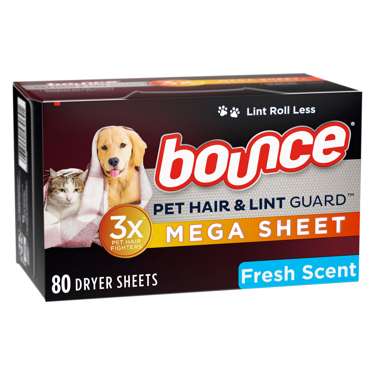 Bounce Bounce Pet Hair and Lint Guard Mega Dryer Sheets with 3X Pet