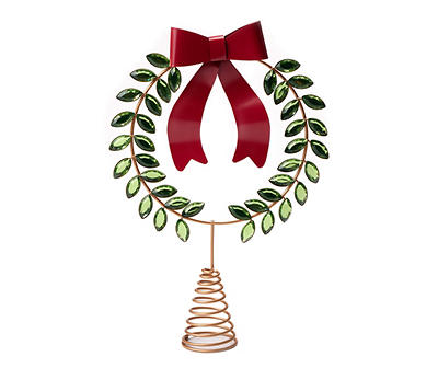 Gem Wreath & Bow Metal Tree Topper