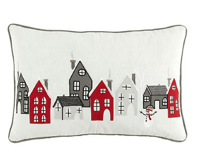 White, Green & Red Christmas City Rectangle Throw Pillow