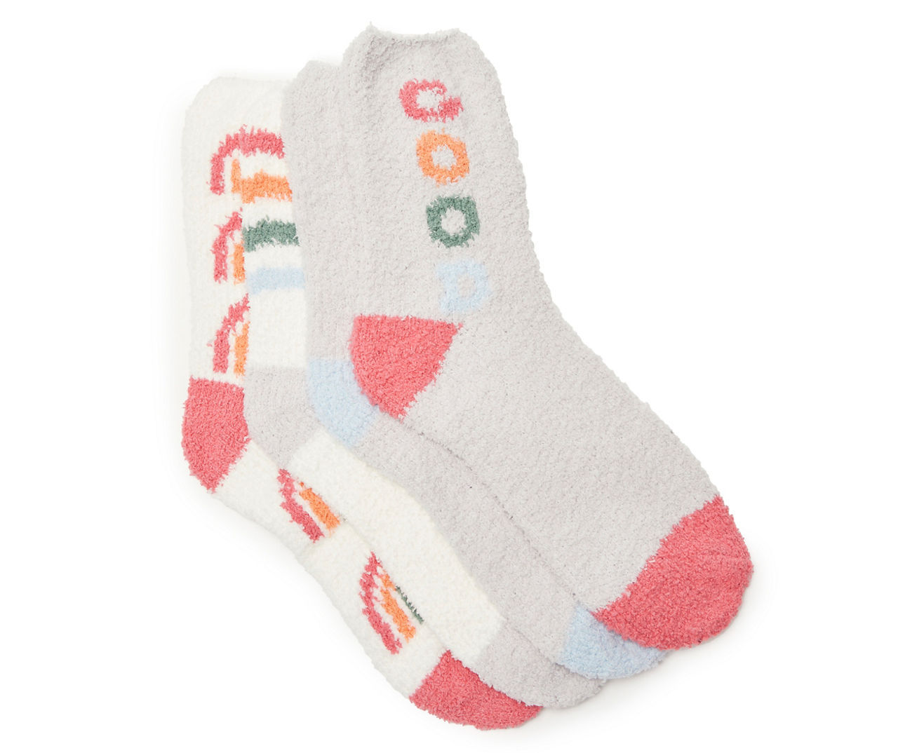White & Pink Rainbow 4-Pair Fuzzy Socks Set