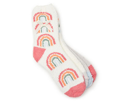 White & Pink Rainbow 4-Pair Fuzzy Socks Set