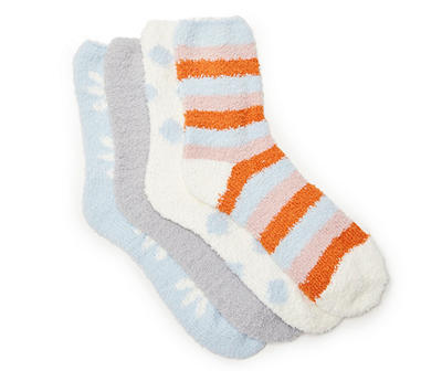 Blue & Orange Flower 4-Pair Fuzzy Socks Set