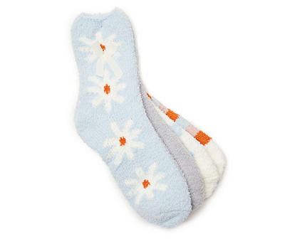 Blue & Orange Flower 4-Pair Fuzzy Socks Set