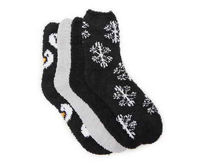 Black & White Penguin 4-Pair Fuzzy Socks Set