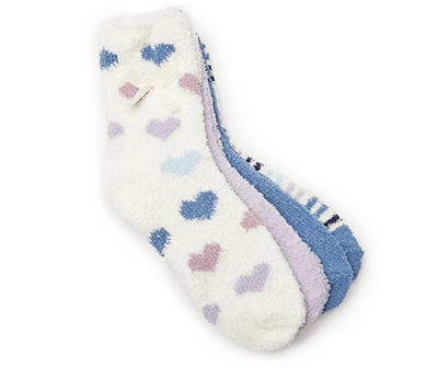 Blue & White Hearts 4-Pair Fuzzy Socks Set