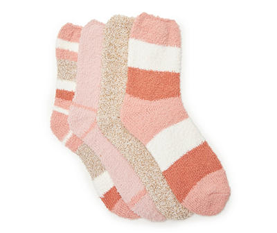 Mauve & White Stripe 4-Pair Fuzzy Socks Set