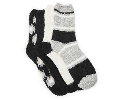 Black & White Geometric 4-Pair Fuzzy Socks Set