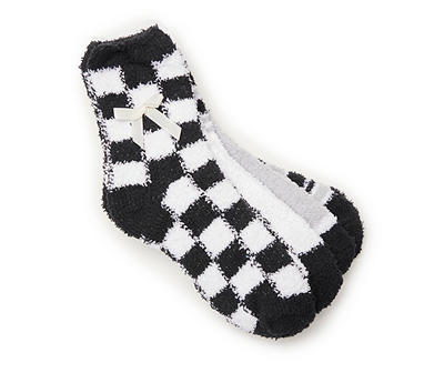 Black, White & Gray Checkerboard 4-Pair Fuzzy Socks Set