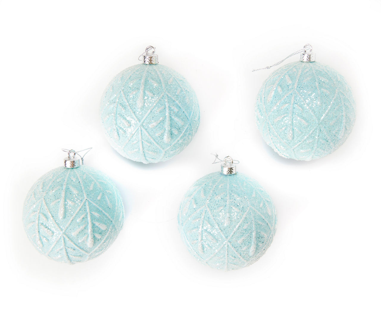 Light Blue Leaf Glitter Ball Ornaments, 4-Pack