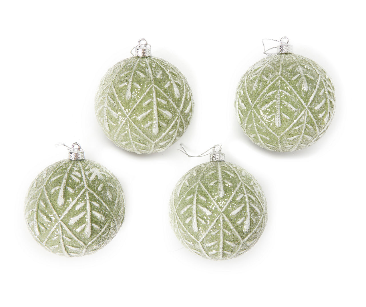 Light Green Leaf Glitter Ball Ornaments, 4-Pack