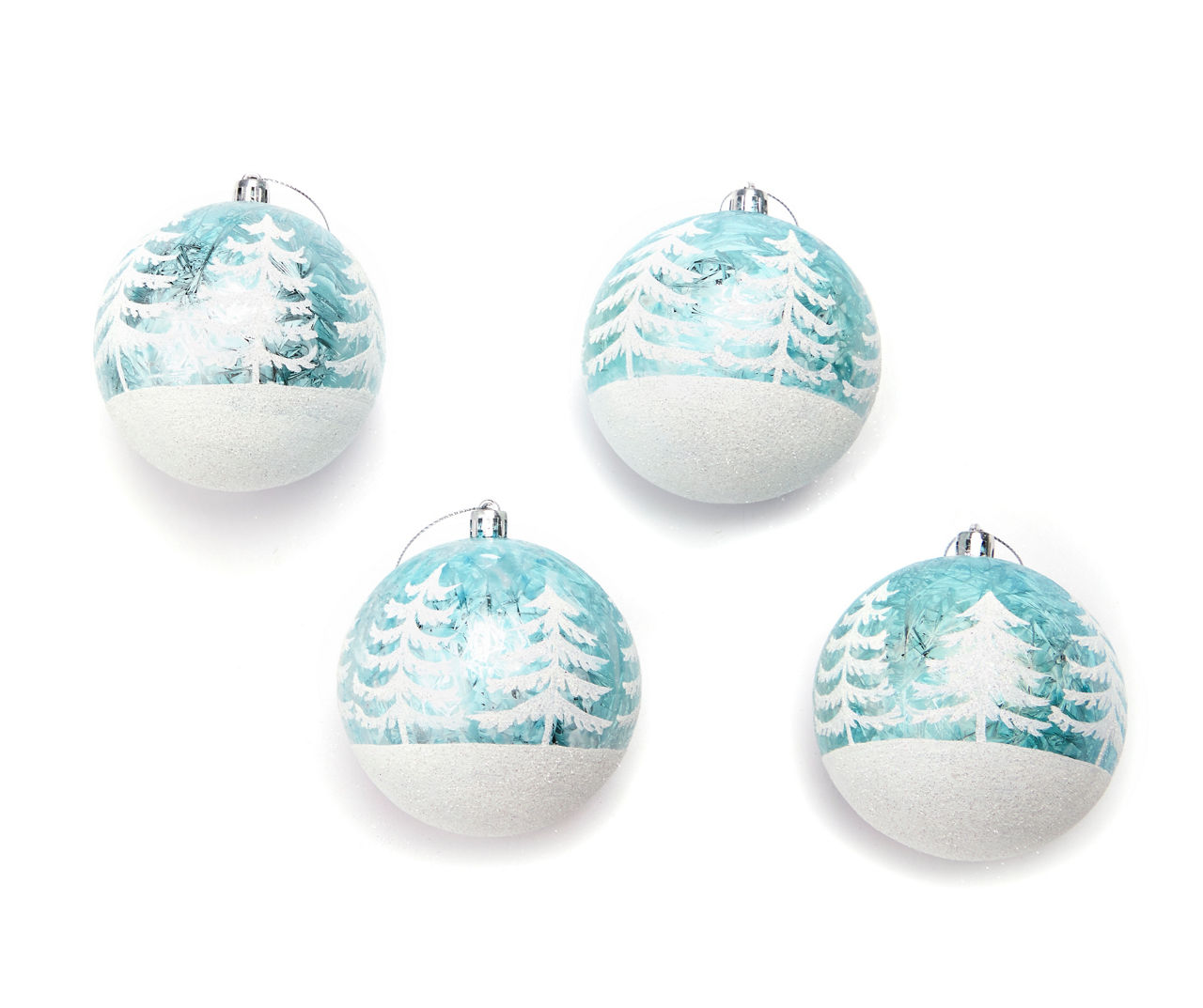 Winter Wonder Lane Snowy Tree Plastic Ornaments, 4-Pack