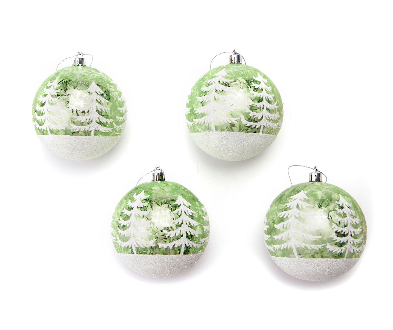 Winter Wonder Lane Snowy Tree Plastic Ornaments, 4-Pack