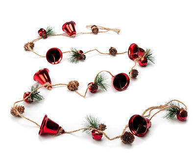 9' Red Bell & Pinecone Garland