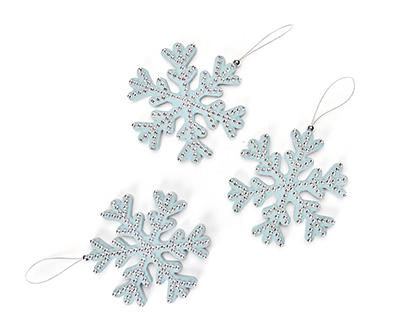 Blue Flocking & Gem Snowflake Ornaments, 3-Pack