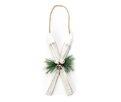 White Ski Wood Ornaments, 3-Pack