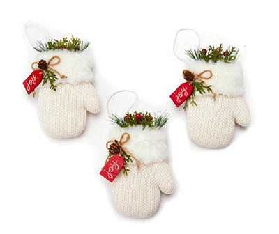 White Knit Glove Ornaments, 3-Pack
