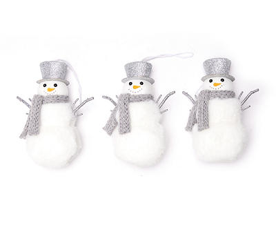 Gray Hat & Scarf Snowman Ornaments, 3-Pack