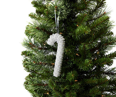 White Bead Candy Cane Ornaments, 3-Pack