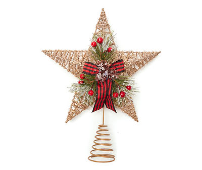Buffalo Check Bow & Jute Wrapped Star Tree Topper