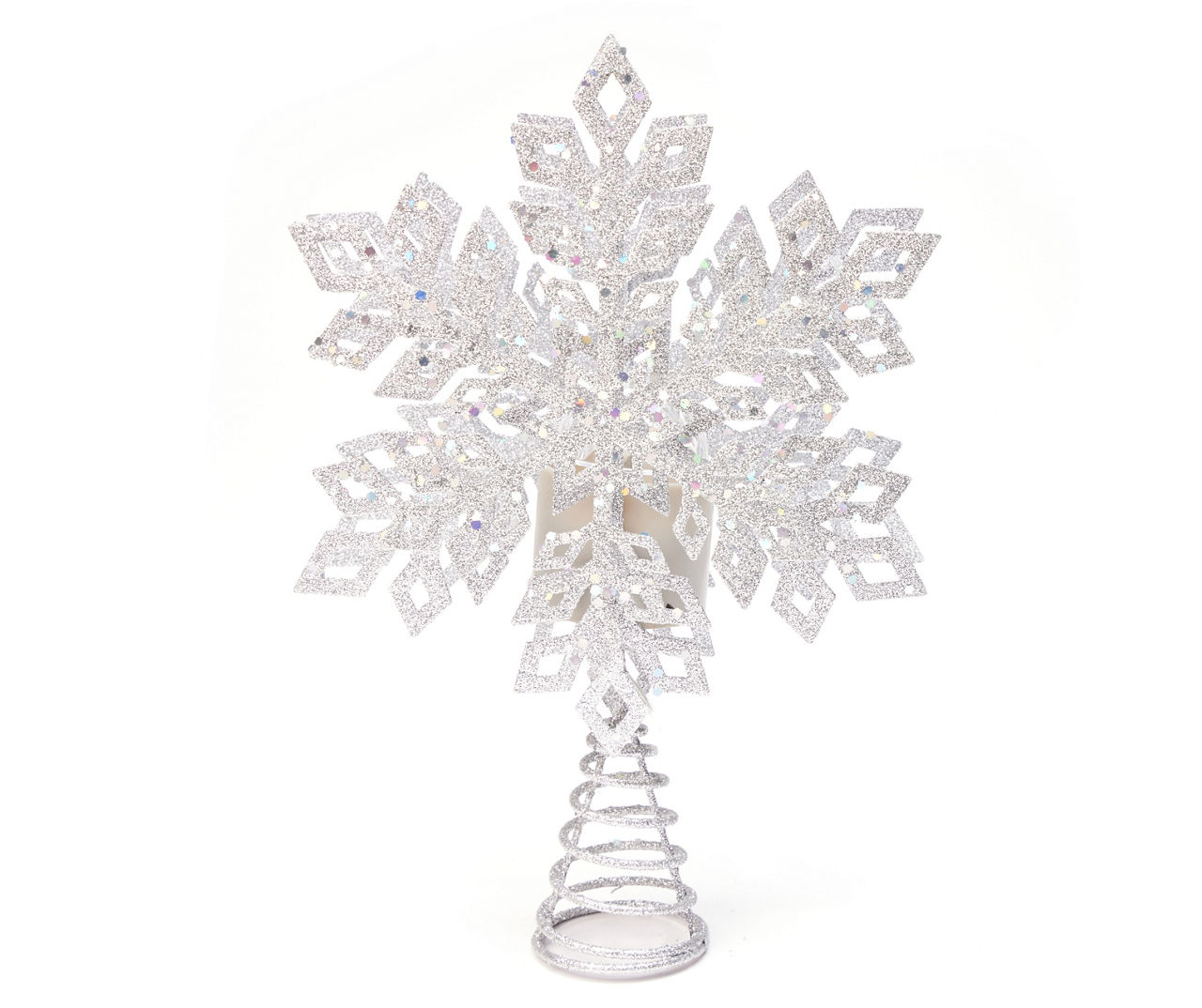 Silver Snowflake Christmas Tree Topper with LED Projected Stars