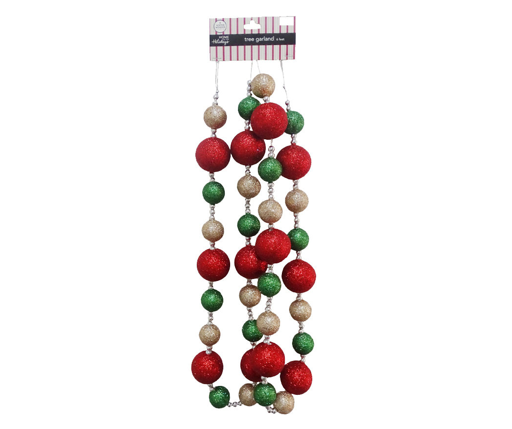 Winter Wonder Lane 6' Red, Green & Gold Glitter Ball Garland Big Lots