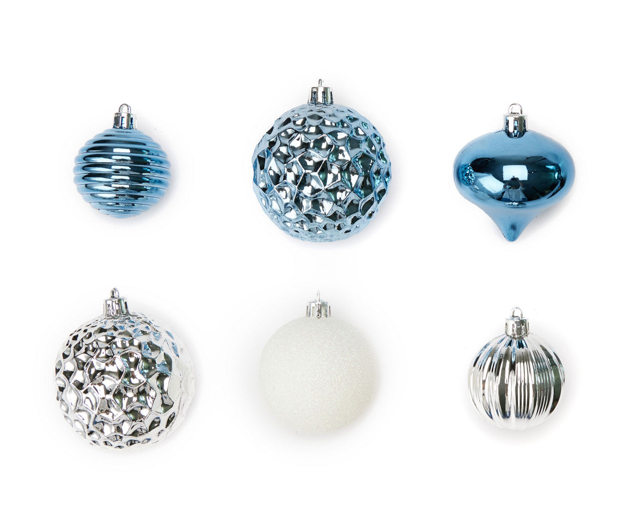 Blue, Silver & White Mix 50-Piece Shatterproof Plastic Ornament Set