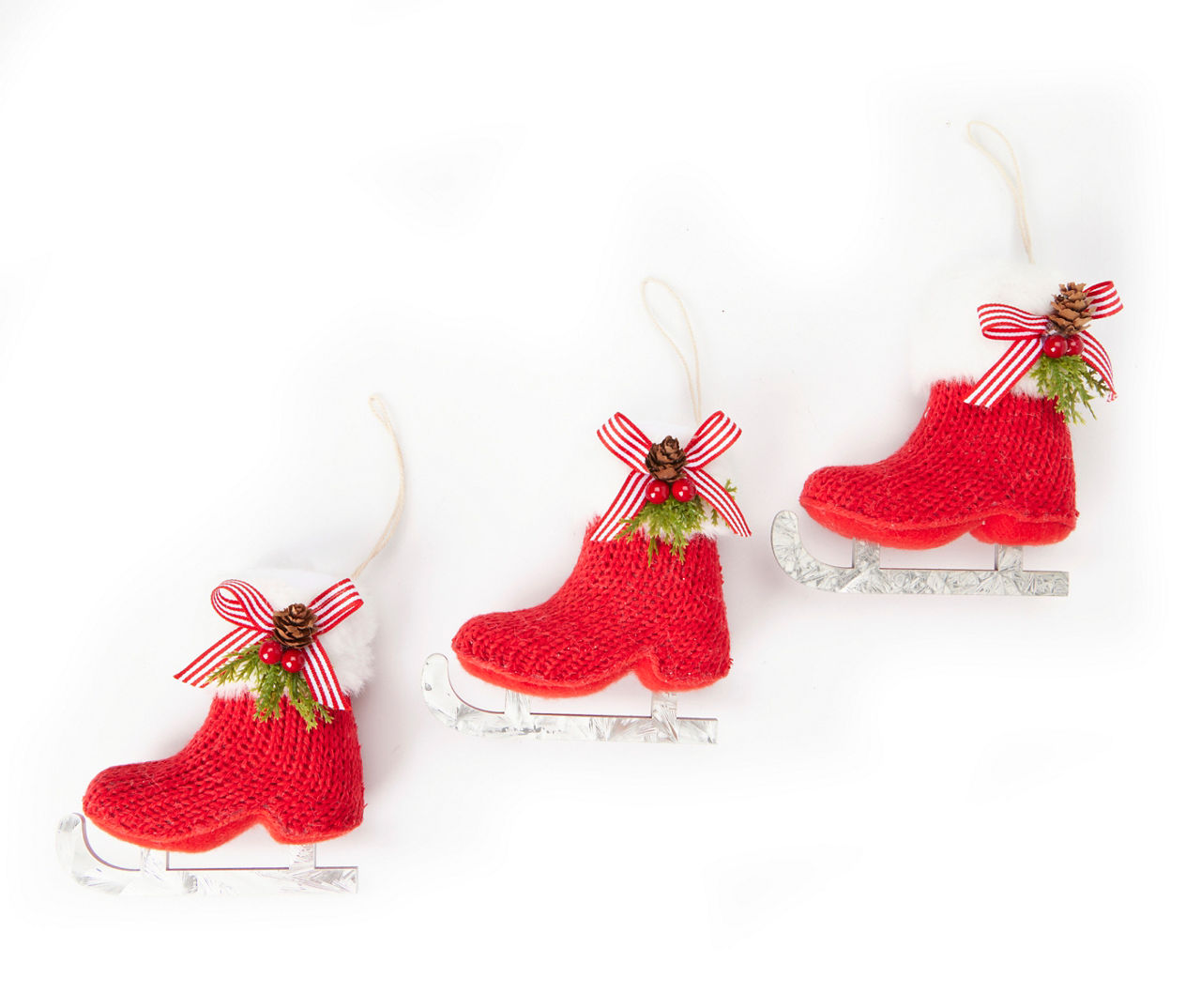 Red Knit Ice Skate Ornaments, 3-Pack