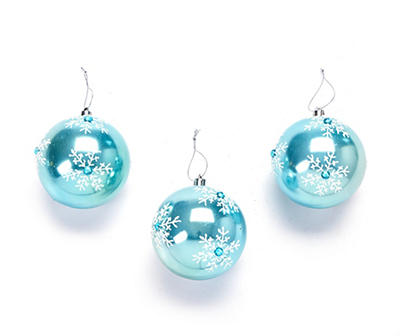 Blue Snowflake & Gem Ball Plastic Ornaments, 4-Pack
