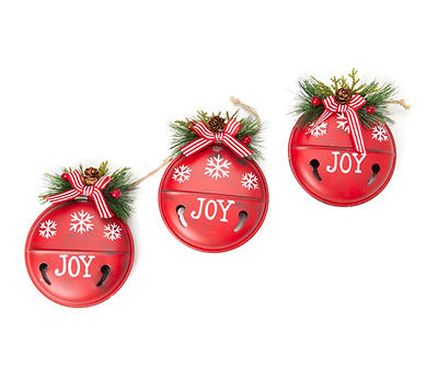 "Joy" Red Bell Metal Ornaments, 3-Pack