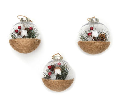 Twine & Clear Ball Ornaments, 3-Pack
