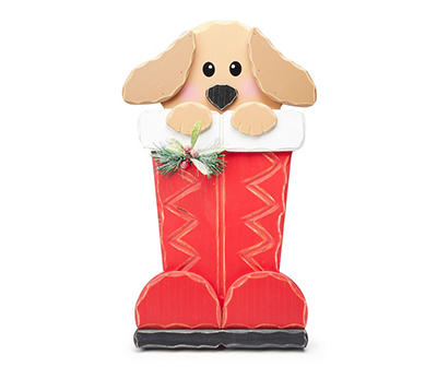 Dog In Santa Boots Easel Tabletop Decor