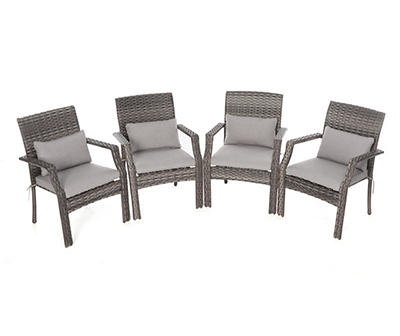 Rockbridge Gray All-Weather Wicker Lumbar Cushioned Patio Dining Chairs, 4-Pack