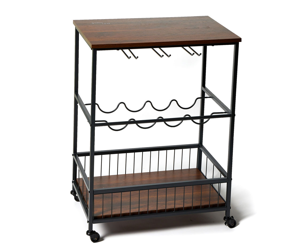 Real Living Black & Dark Walnut Brown Rolling Bar Cart Big Lots