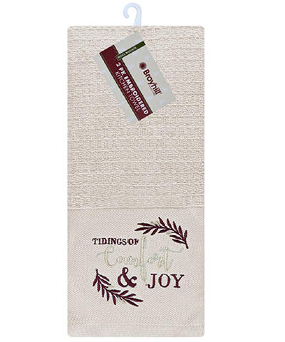 Christmas Kitchen Dish Hand Towels Set of 2 Wreath "Comfort & Joy" FREE SHIPPING 