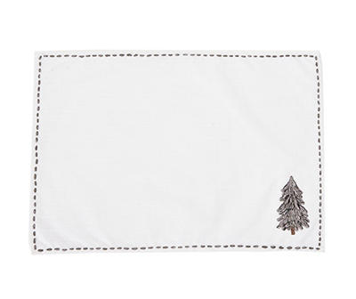 White & Green Embroidered Tree Placemat