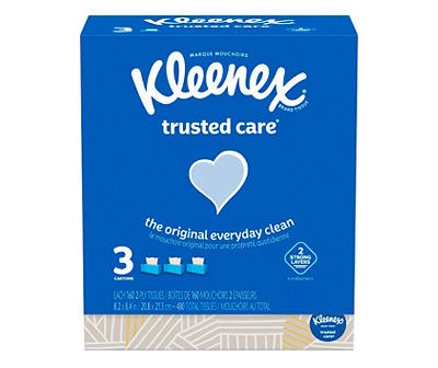 Trusted Care Facial Tissues Flat Box, 3-Pack