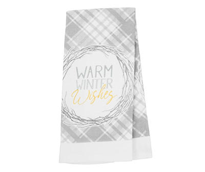 "Winter Wishes" Gray Plaid Fouta Kitchen Towels, 2-Pack