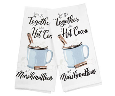 "Hot Cocoa" White & Blue Fouta Kitchen Towels, 2-Pack