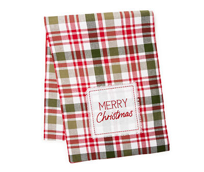 Home for the Holidays "Merry Christmas" Red & Green Plaid Table Runner
