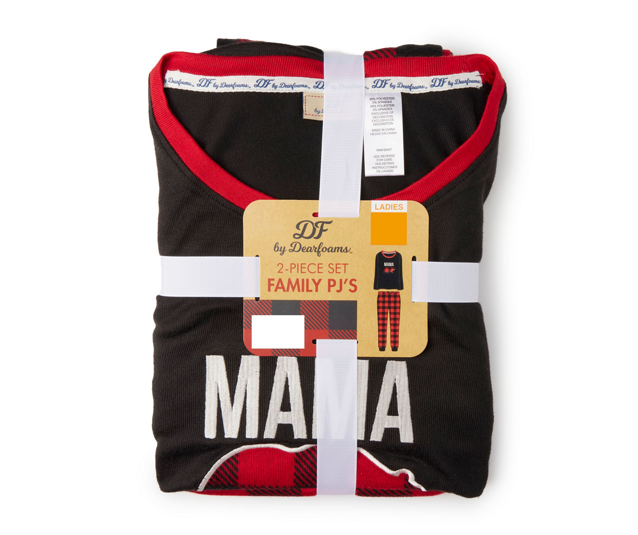 Women's Size L "Mama" Black & Red Buffalo Check Bear 2-Piece Pajama Set