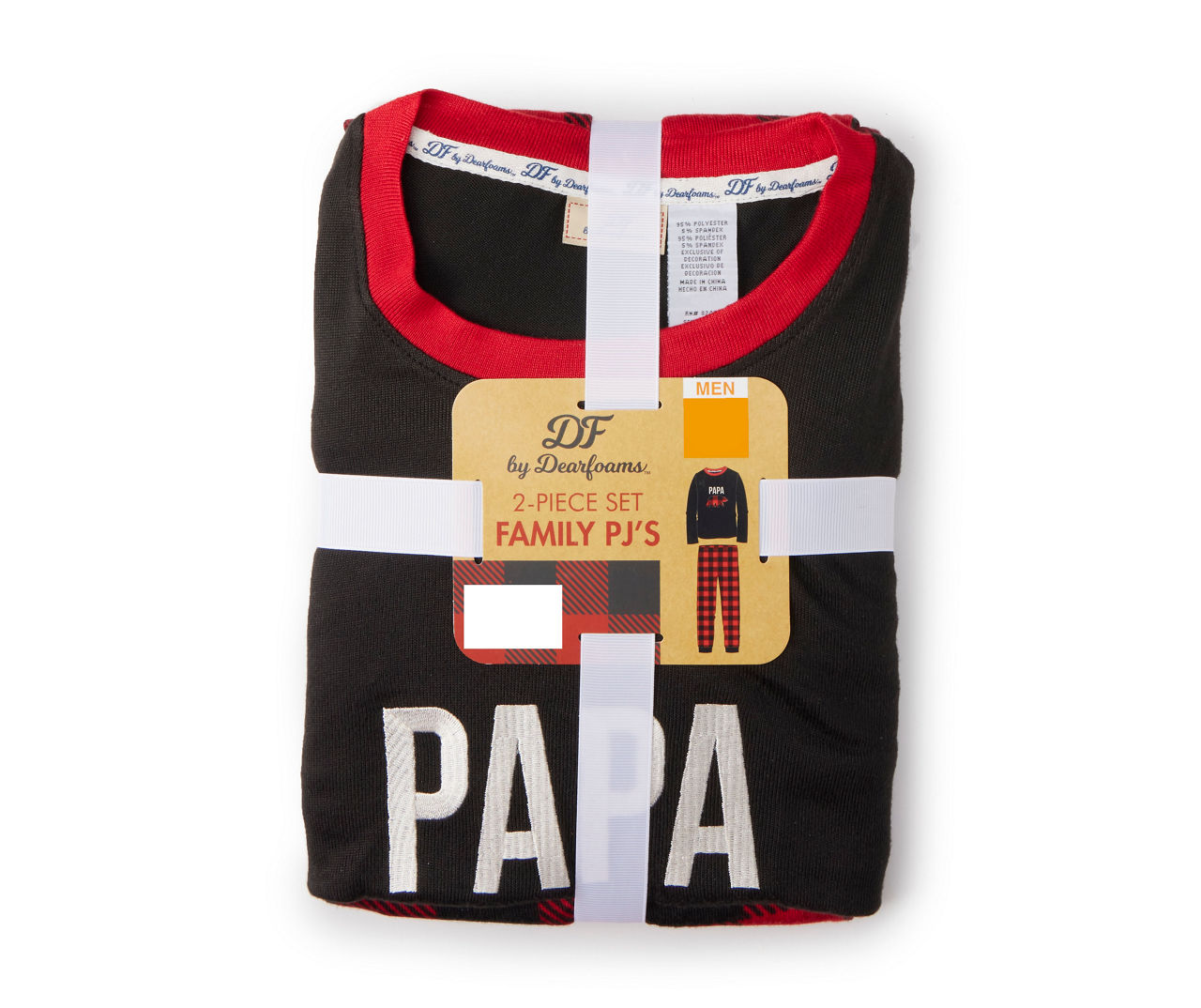 Men's Size M "Papa" Black & Red Buffalo Check Bear 2-Piece Pajama Set