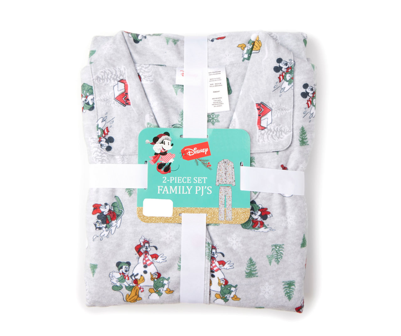 Women's Size M Gray Mickey & Friends Holiday Fun 2-Piece Pajama Set