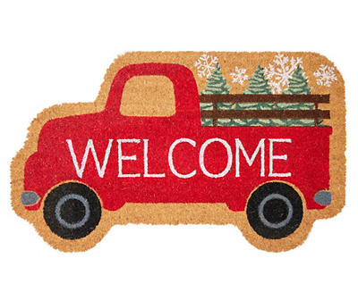 "Welcome" Tan & Red Truck Shaped Coir Doormat