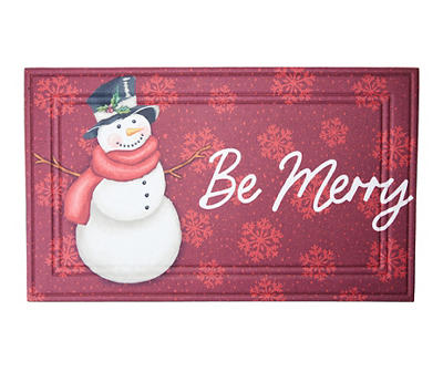"Be Merry" Red & White Snowman Crumb Rubber Doormat