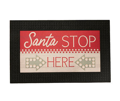 "Santa Stop Here" Black & Red Crumb Rubber Doormat