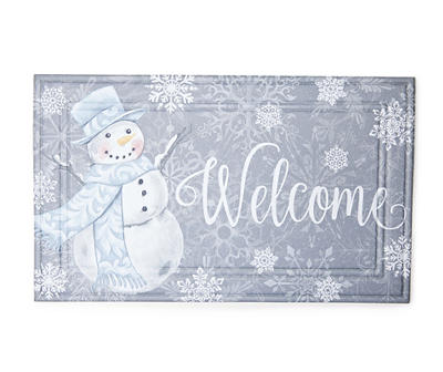 "Welcome" Silver & Blue Snowman Crumb Rubber Doormat