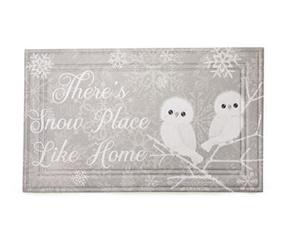 "Snow Place Like Home" Gray & White Owls Crumb Rubber Doormat